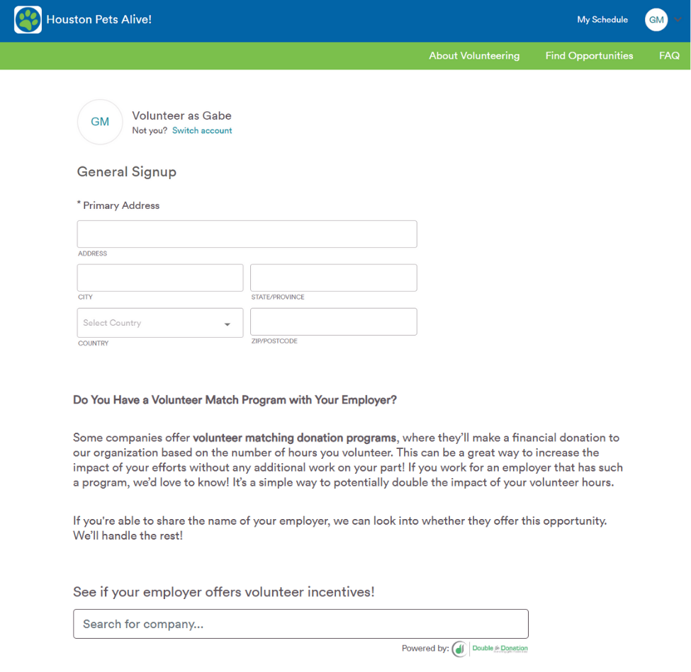Houston Pets Alive! is another example of an organization that collects employment information within its volunteer registrations.